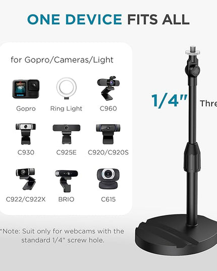 InnoGear Webcam Mount for Desk, Table Telescopic Webcam Stand with Phone Holder for Camera Webcam C922 C930e C920S C920 C615 C960 C920x BRIO 4K NexiGo N60, Right Light, GoPro with 1/4" Thread