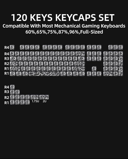 XVX Venom Keycap 60 75 100 Percent, Translucency Keyboard Keycaps w/Hollowed-out Design, ABS+PC Material Keycaps, MOA Profile Keycap, Full 120 Key Set for MX Mechanical Gaming Keyboards (Silver)
