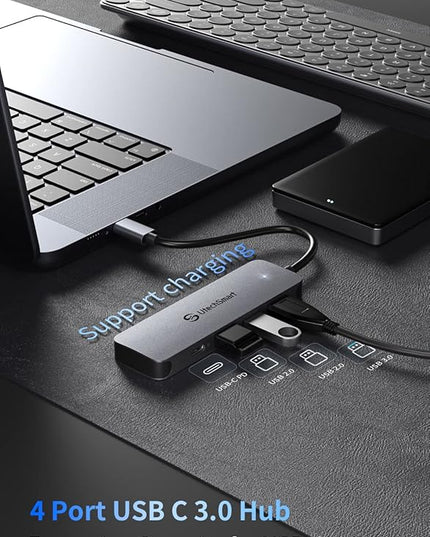 UtechSmart USB Hub, 4-Port USB 3.0 Hub, Ultra-Slim USB Adapter for Laptop, 5Gbps Fast Data Transfer, USB 3.0 Splitter for Dell, HP, MacBook (Grey)