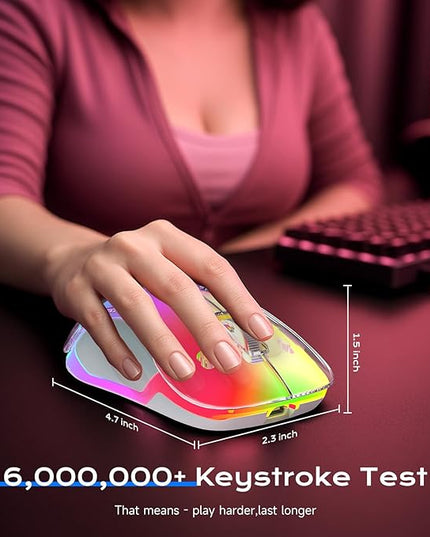 memzuoix 2.4G LED Wireless Mouse, Rechargeable Ergonomic Mouse with Detachable Cover, 1200 DPI Portable Optical Computer Mouse with USB Receiver for Laptop, PC, Desktop and MacBook, 5 Buttons-Pink