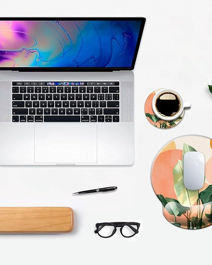 Ergonomic Mouse Pad with Wrist Support,Mouse Pad with Wrist Rest and Coaster Set,Office Supplies Non-Slip Mouse Pads for Desk, Non-Slip Comfortable,Tropical Plants