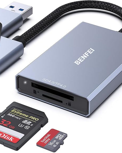 BENFEI SD 4.0 Card Reader, USB-C/USB-A 2-in-1 Memory Card Reader, for SDXC, SDHC, SD, MMC, RS-MMC, Micro SDXC, Micro SD, Micro SDHC Card, UHS-II, and UHS-I Cards