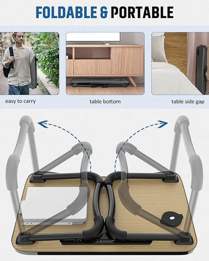 Fayquaze Laptop Bed Table, Portable Foldable Laptop Bed Desk with Storage Drawer and Cup Holder, Lap Desk Lap Stand Tray Table Floor Table Serving Tray for Eating, Reading and Working