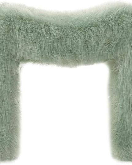 Vanity Stool Chair Small Footstool Ottoman Faux Fur Seating Backless Modern Foot Rest Ottoman Furry for Makeup Room Living Room Bedroom Entryway,Green (Single 1)