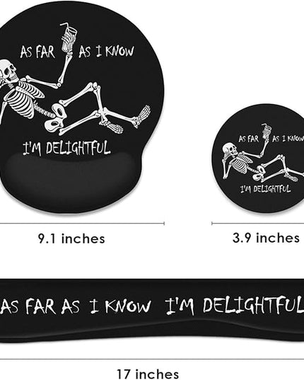 Britimes Skull Skeleton Black Ergonomic Mouse Pad Set with Wrist Rest Non-Slip Rubber Base Wrist Cushion Support and Coasters Mousepad with Wrist Support for Computer Keyboard and Desk