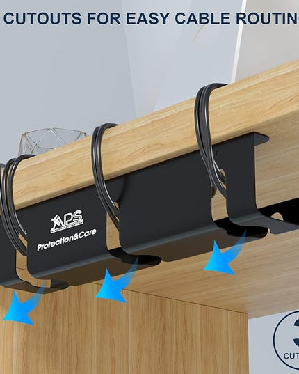 APS Under Desk Cable Raceway Tray 2 Pack - 16" Sturdy Metal Cord Organizer, No Drill Clamp Mount for Wire Hiding, Holds 15lbs+ for Office Home Desks - Black