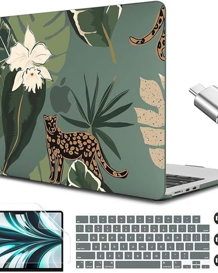 CISSOOK for MacBook Air 13.6 Inch Case 2024 2025 Model A3240 A3113 A2681, Panther Leopard Midnight Green Cover with Keyboard Cover for MacBook Air 13.6 M2 M3 M4 - Leopard