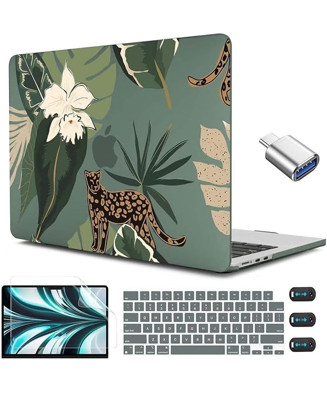 CISSOOK for MacBook Air 13.6 Inch Case 2024 2025 Model A3240 A3113 A2681, Panther Leopard Midnight Green Cover with Keyboard Cover for MacBook Air 13.6 M2 M3 M4 - Leopard
