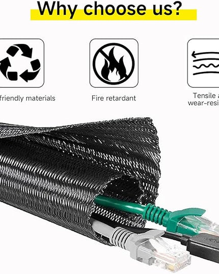 25ft 1/2 inch Cable Sleeve, Wire Loom Twire Protector tubing for USB Cable, Cord Wraps for Electrical Cords, Audio Video Cable, Cable Sleeves Cord Management Protect Cat Chewing