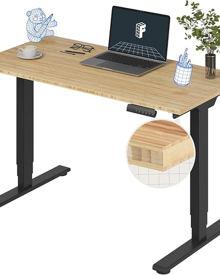 FlexiSpot E6 Bamboo 3-Stage Dual Motor Electric Standing Desk 48 x 24 Sit Stand Up Desk, Holds 220 lbs, Adjustable Height w/ Memory Presets, Solid Bamboo Desktop & Black Frame, Ships in 2 Boxes