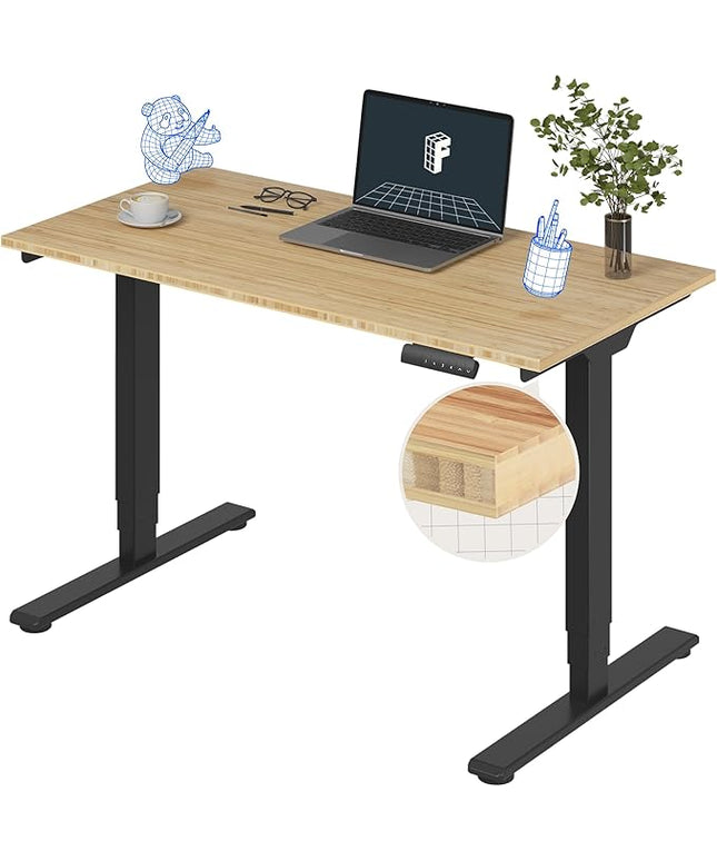 FlexiSpot E6 Bamboo 3-Stage Dual Motor Electric Standing Desk 48 x 24 Sit Stand Up Desk, Holds 220 lbs, Adjustable Height w/ Memory Presets, Solid Bamboo Desktop & Black Frame, Ships in 2 Boxes