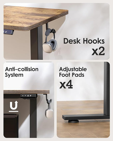 TIQLAB Height Adjustable Electric Standing Desk, 40 x 24 inch, Sit Stand Up Desk, Splice Board, Computer Home Office Desk, Rustic Brown Top
