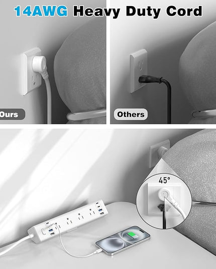 40W Fast Charging Station,Desk Clamp Power Strip,4 USB-C Ports & 8 AC Outlets,Desktop Edge Mount Surge Protector Power Strip,14AWG Heavy Duty Cord,Fit 1.9" Tabletop Edge for Home Office(10Ft Cable)