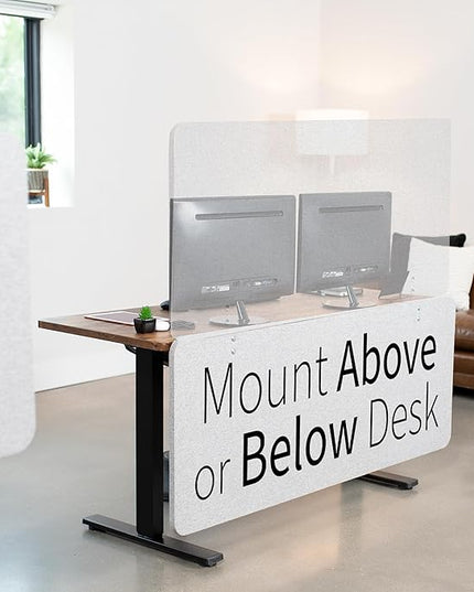 VIVO Clamp-on/Screw-on 60 x 24 inch Privacy Panel, Sound Absorbing Cubicle Desk Divider, Acoustic Partition, Gray, PP-1-V060G