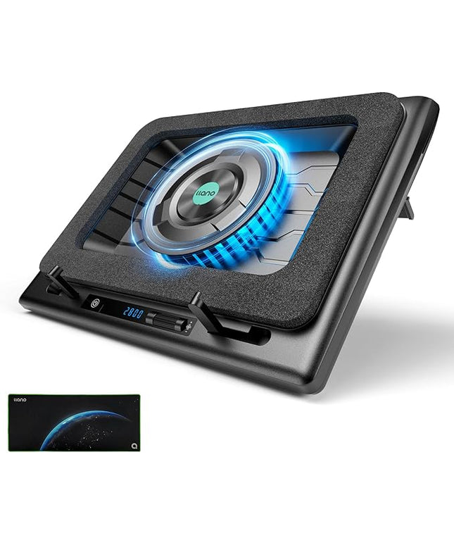 llano Gaming Laptop Cooler, Laptop Cooling Pad Stand with 5.5inch Fan, Fast Cooling Computer Laptop 15.6-21in, Adjustable Speed, Touch Control, 3-Port USB A, A Mouse Pad Included