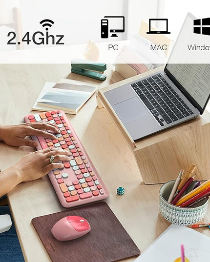 MOFII Wireless Keyboard and Mouse Combo Silent, Slim Compact 2.4G USB Full Size , Cute 110 Keys Keyboard for PC, Notebook, MacBook, Tablet, Laptop, Windows System