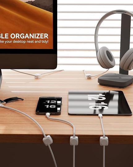 Rotatable Cord Organizer, Enhanced Spring Cable Clips, Strong Adhesive Cable Management, Desk Cord Holder for Nightstand, Office Accessories and Car (8*White)