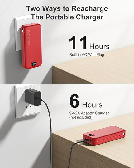 20000mAh Ultra-Portable-Charger-Power-Bank PD20W with Built in Cables&AC Wall Plug,Fast Charging Cell Phone Charger Battery Pack,LED Display Travel Battery Bank for All iPhone,Samsung,Android
