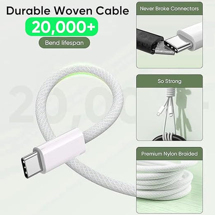 USB C to USB C, 240W USBC Woven Charge Cable, 2Pack USB C Cable Fast Charging Cord for Apple MacBook Pro/MacBook Air,iPad Pro/Air, iPad mini, iPhone 16e 16 15 ProMax Plus Compatible 140W/100W/60W/45W