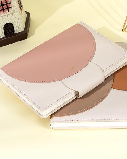 CAGIE Lined Journal for Women, 100GSM 192 Pages Leather JournalS for Writing with Buckle Closure,A5 Hardcover Diary Journaling Notebooks for Business Work School Note Taking 5.9" x8.5 (Brown & Pink)