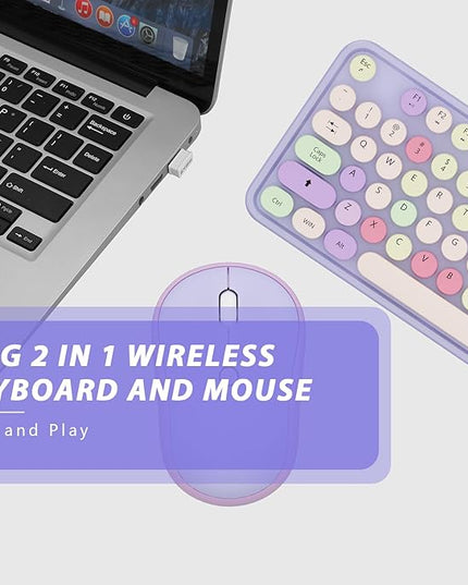 Wireless Typewriter Keyboard and Mouse - Wireless Keyboard with Silent Mouse, Cute Retro Keyboard Mouse Combo, 2.4G USB Computer Keyboard and Mouse for Windows Laptop/Desktop/PC(Purple)