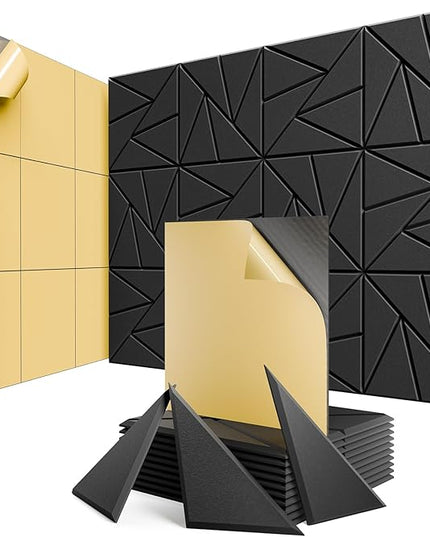 12 Pack Acoustic Panels with Self-Adhesive, 12"X 12"X 0.4"Sound Proof Foam Panels, Sound Panels High Density, Soundproof Wall Panels for Home Studio Office-Black