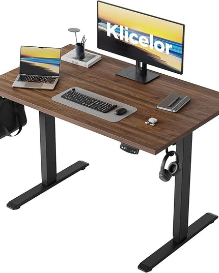 Klicelor 40 Inch Electric Standing Desk, Height Adjustable Office Desk, Sit Stand Up Computer Desk with Memory Preset, Two-Piece Desktop, Dark Walnut