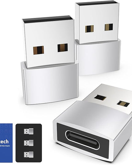 Syntech USB C Female to USB A Male Adapter 3 Pack, Type C Charger Cable Power Adapter Compatible with iPad Air 7, iPhone 17/16/15/14 Pro Max, Apple Watch Series 10/9/8, Samsung Galaxy S20 etc, Silver