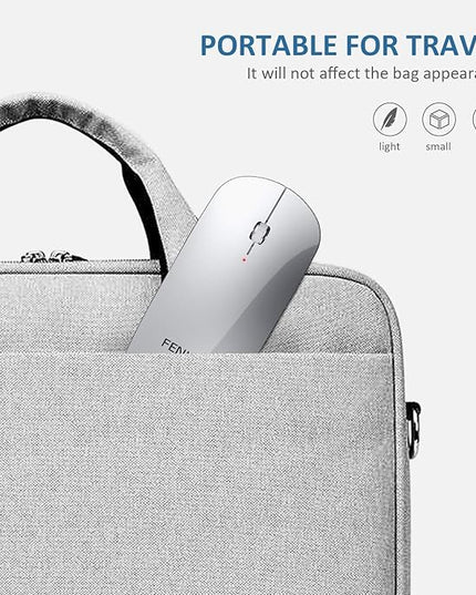 FENIFOX Wireless Bluetooth Mouse, Ultra-Thin Flat and Slim Silent USB-C Rechargeable Travel Mini Portable Mouse for Mac iPad Laptop MacBook Tablet Chromebook - White and Silver