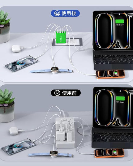 USB C Wall Charger, 60W USB C Charger Block 5-Port PD Fast Charging Blocks,USB A Multiport Plug Brick Cube,Dual Type C Power Adapter for iPhone 17/16/15/14/13/Pro,iPad,Samsung,for Switch（Green 2-Pack）