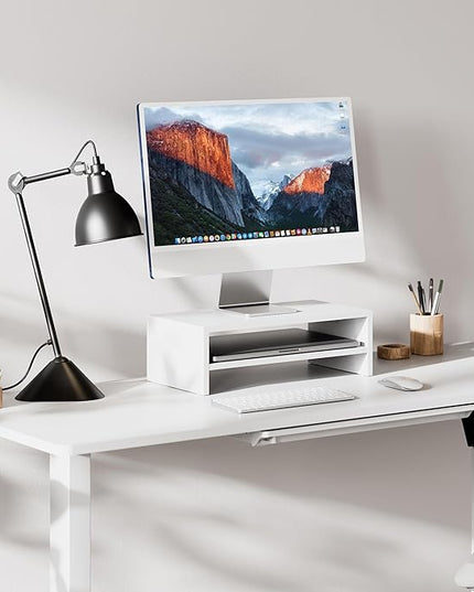 FITUEYES Monitor Stand - 2 Tier Computer Monitor Riser Shelf, Wood Desktop Stand for Laptop Computer Screen, Desk Organization, Office Supplies