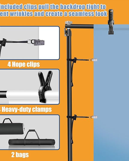 Versatile Heavy Duty Backdrop Stand with Wheels, 10 * 7ft Adjustable Photo Background Stand, Banner Backdrop Stand for Parties/Photography/Birthday/Studio