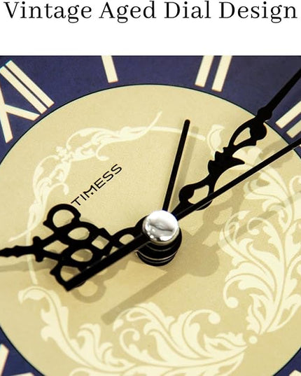 TIMESS Vintage Analog Alarm Clock, 4.3" Silent Non-Ticking Quartz Desk Clock with Roman Numerals, Battery Operated Table Clock for Bedroom, Living Room, Office, or Gift (Blue)