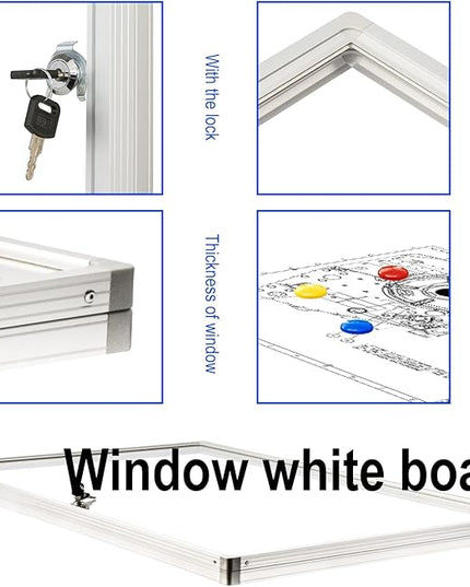 BIBOC 36x24 Inches Lockable Bulletin Boards White Board Frame Enclosed Display Case,with Magnets,for School Message Notice Whiteboard