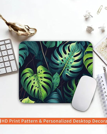 Square Mouse Pad Green Leaves, Personalized Premium-Textured Custom Mouse Mat Design, Washable Mousepad Cloth, Non-Slip Rubber Base Computer Mouse Pads for Wireless Mouse