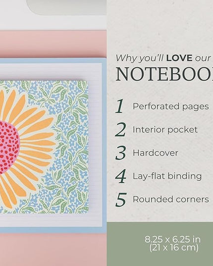 Steel Mill & Co Cute Mini Spiral Notebook, 8.25" x 6.25" Journal with Durable Hardcover and 160 Lined Pages (Sunflower)