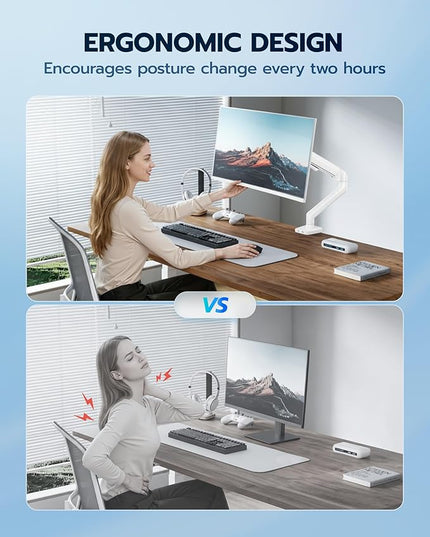 ARES WING Heavy Duty Single Monitor Arm - Fully Adjustable Monitor Mount for 17"-40" Ultrawide Screens Up to 26.4 lbs with Clamp/Grommet Desk Mount, 75/100 Vesa Mount, White