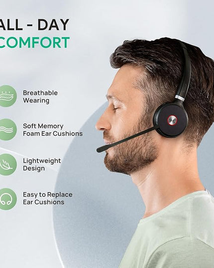 Yealink WH62 DECT Mono Teams Wireless Headset, 525 ft Range Work Headphone with 2X Noise Canceling Mic for IP Phone and Computer, Single Ear Headset with Call Control, Ringer,13H Talk Time