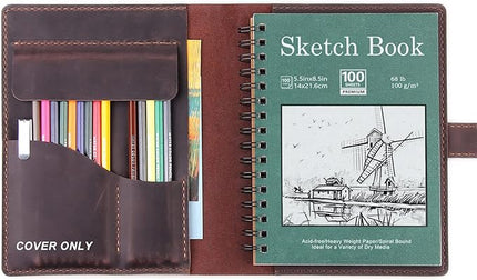 Robrasim Handmade Leather Sketchbook Cover, Leather Artist Sketch Pad Cover for 5.5" x 8.5" Sketchbook, Drawing Book and Pencil Case, Journal Notebook Portfolio, Artis Gifts-Coffee