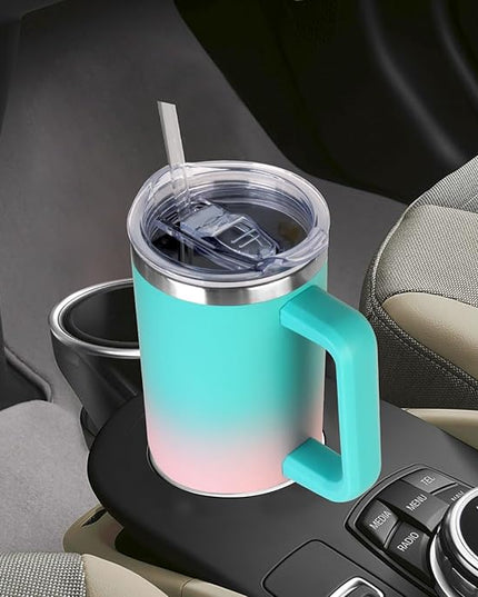 SYACOT 40 oz Tumbler with Handle and Straw Stainless Steel Insulated Tumbler Leak Proof Lid and Straw Lid Reusable Travel Mug Coffee Mug Cup Dishwasher Safe Keep Drinks Cold and Hot (Bubble Gum)