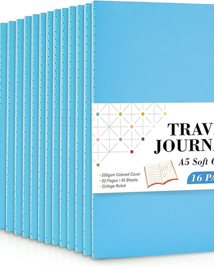 feela 16 Pack Soft Cover Journal Bulk, Lined Notebooks College Ruled for Work for Women Girl Writing, Blank Travel Journal Note Taking Notebook School Business Supplies, 8.2” x 5.5”, A5, Blue