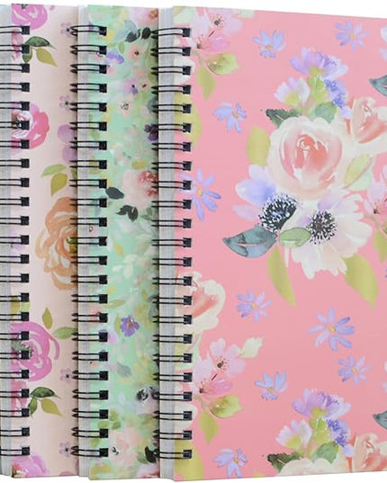 Yansanido Spiral Notebook, 4 Pcs A5 Thick Flower Design Hardcover 8mm Ruled 4 Color 80 Sheets -160 Pages Journals for Study and Notes (flower)