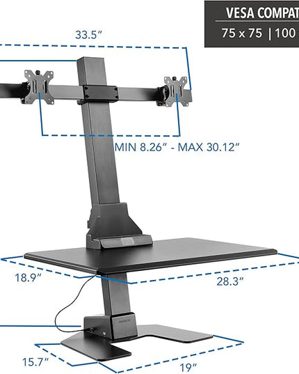Mount-It! Double Monitor Electric Standing Desk Converter - 2 Screens Stand Up Desk Riser - Height Adjustable Desktop & 2 Mounts for Screens up to 32", Sit-Stand Convertor for Home, Office, School