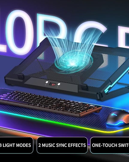 DEPGI Laptop Cooling Pad, Laptop Cooler Stand with 5.5" Movable Fan Easy to Clean, 10 RGB Light Modes, Auto Temp Sensor & 3-Speed Manual Control, Ultra Quiet ≤40dB for 14–17.3 Inch Laptops
