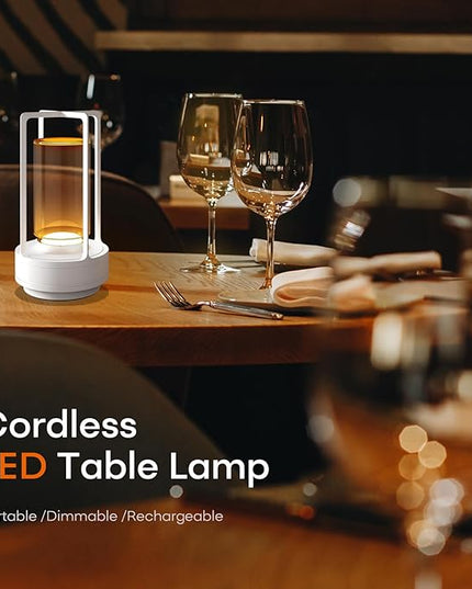 Portable Metal Table Lamp for Indoor/Outdoor ,Rechargeable Cordless LED Lamp, 3-Colour Infinitely Dimming Battery Powered Small Desk Lamp, Restaurant/Bedroom/Bar/Coffee Shop/Camping Light (White)
