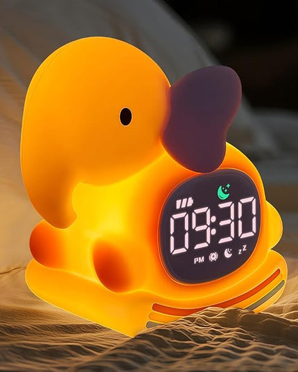 Alarm Clock for Kids with Night Light, Sleep Training Clock Time to Wake Clock, Rechargeable Silicone Light for Bedroom, Perfect Sleep Companion for Boys Girls, Pink Elephant