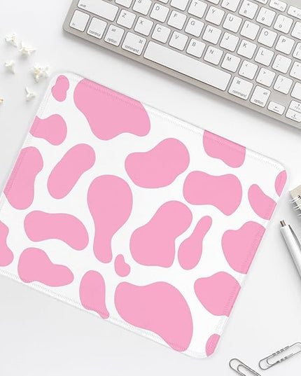 Pink Cow Pattern Square Mouse Pad,Non-Slip Rubber Base Mouse Pad,Home Office Decoration Desktop Accessory,Laptop Mouse Pad for Office Laptops,9.4x7.8x0.12inch.