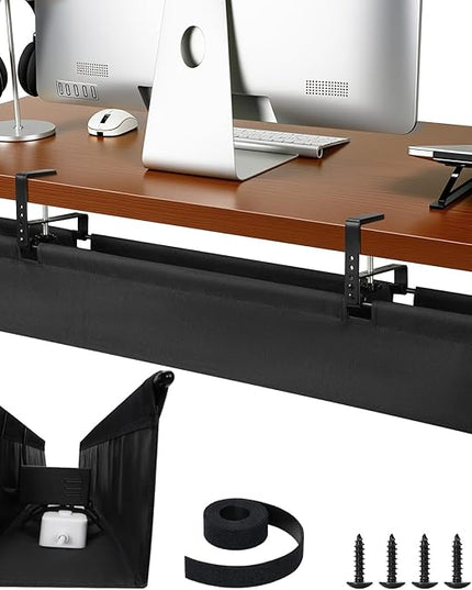 SHUWEI 36" Under Desk Cable Management Tray, Premium Fabric Cable Management for Desk, Clamp/Screw Mount Cable Tray for Office and Home (Black, 36" L)