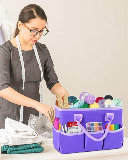 ZKOO Art Organizer Desktop Craft Storage Tote Bag for Crafts, Sewing, Paper, Art, Canvas, Supplies Storage Organization with Handles for Travel or Daily Use (Purple, Small)