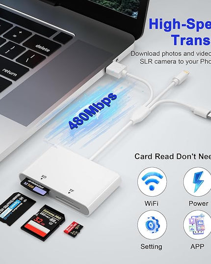 Memory Stick Pro Duo Adapter for iPhone/Android/PC, 4 in 1 SD/TF/MS/XD Picture Card Reader, Memory Card Reader Lightning/USB/USB-C OTG Adapter, Memory Stick Pro Duo Reader for Sony Plug & Play